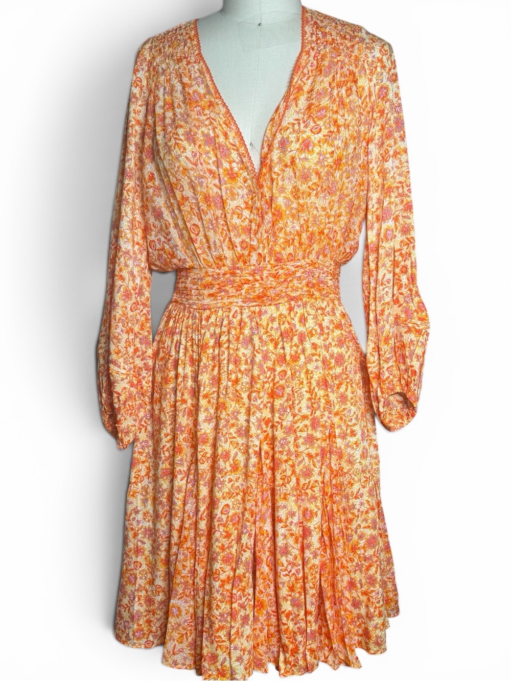 Poupette St Barth Annabelle V Orange Mayflower Floral Mini Dress M NWT